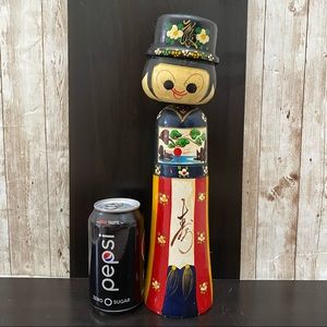 Vintage 13” Tall Groom Kokeshi Doll Wooden Bobble Head Kokeshi